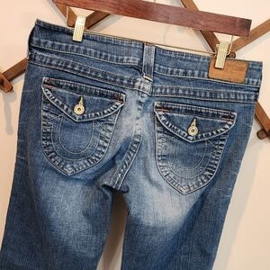 VTG TRUE RELIGION JEANS WOMENS 32 TWISTED SEAM FLARE LEG LOW RISE USA Horseshoe